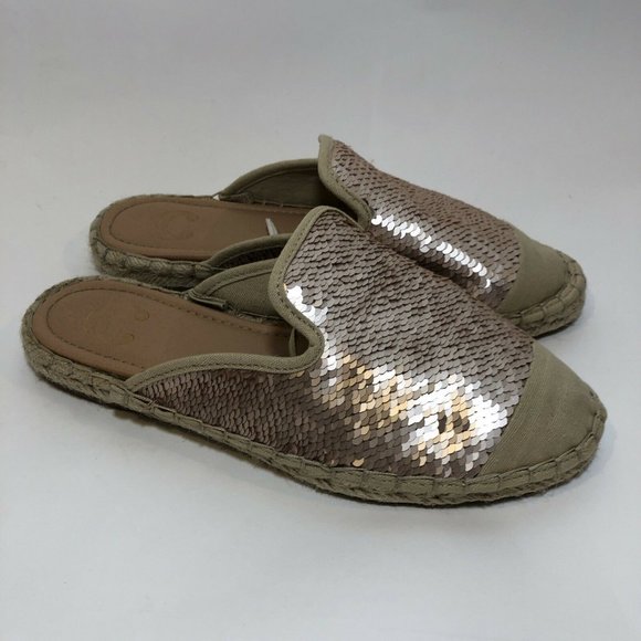 C Wonder Size 6 Flats Slides Espadrille Rose Gold Silver Sequin Elloquent - Picture 4 of 9